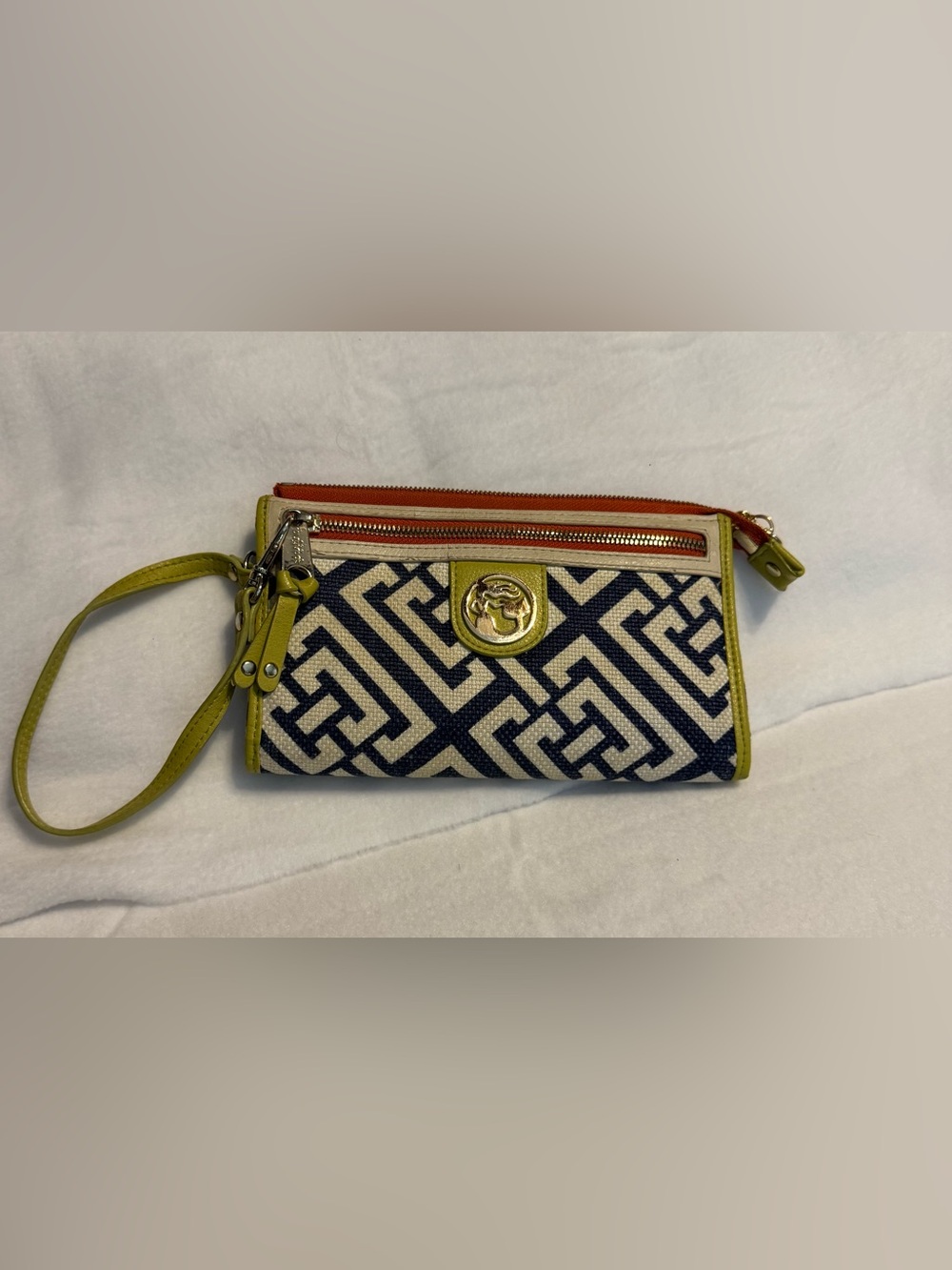 Spartina 449 Blue White Canvas Wristlet Wallet Clutch Nautical Coastal - Picture 3 of 6
